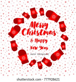 New year vector greeting card, gifts, festive background, mitten, snowflakes, lines, Christmas, abstract background