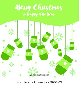 New year vector greeting card, gifts, festive background, mitten, snowflakes, lines, Christmas, abstract background