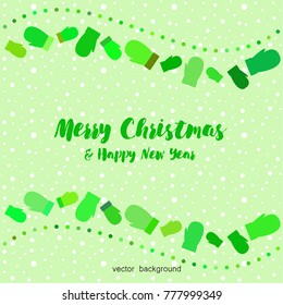 New year vector greeting card, gifts, festive background, mitten, snowflakes, lines, Christmas, abstract background