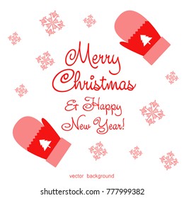 New year vector greeting card, gifts, festive background, mitten, snowflakes, lines, Christmas, abstract background