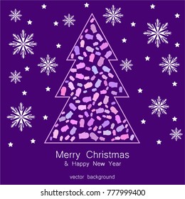 New year vector greeting card, gifts, festive background, mitten, snowflakes, lines, Christmas, abstract background