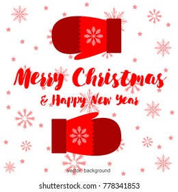 New year vector greeting card, gifts, festive background, mitten, snowflakes, lines, Christmas, abstract background