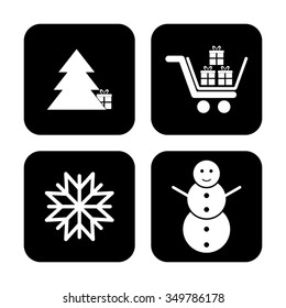 new year vector icon set - tree, snowman and gift