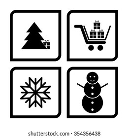 new year vector icon set - tree, snowman and gift