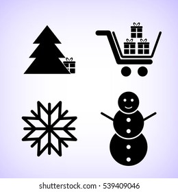 new year vector icon set - tree;  snowman and gift