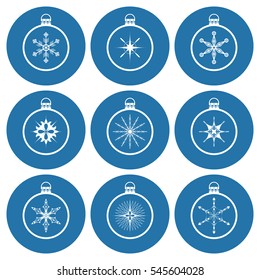 New Year vector icons: Christmas balls with snowflakes and stars