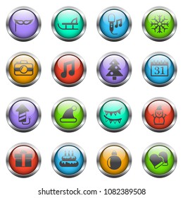 new year vector icons on color glass buttons