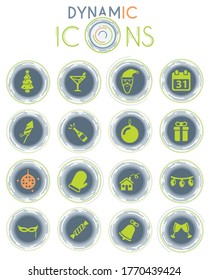 New year vector icons on white background with dynamic lines for animation for web and user interface design