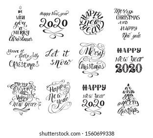 New year vector illustration. New year 2020 print. Happy New year print. Lettering. Perfect for greetings, invitations, manufacture wrapping paper, textile and web design. Black and white.