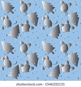 New Year Vector illustration. Cartoon metallic mice with a gradient on a bluish background. Handmade, artistic. Cover design, packaging and wrapping background.