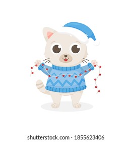 Ilustración vectorial de Año Nuevo con gato para envasado, tela, textil, impresión y postales