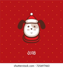 New year vector illustration of a cute doggy in a Santa hat. Holidays greeting card.