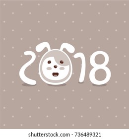 New year vector illustration. Cute cartoon dog with numbers. 2018 celebrations. Template for greeting card, invitation, calendar cover and winter season decoration.