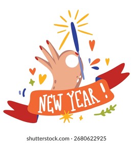 Ilustração Vetorial de Ano Novo. Design mínimo plano. Ilustração editável para web, móvel, impressão