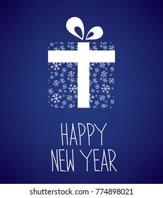 New Year vector illustration of the gift box with snowflakes.