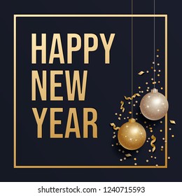 New Year Vector illustration.  Golden christmas balls Cretaive Background.