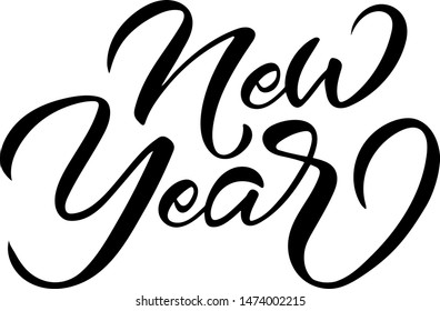 New year vector illustration hand written lettering style label. Logo for card, poster, banner, design etc