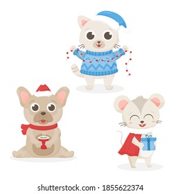 Ilustración vectorial de Año Nuevo de diseños de mascotas para envasado, tela, imprenta y postales
