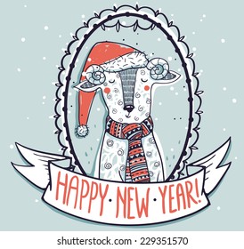 New year vector illustration with a sheep-the  symbol of the year