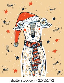 New year vector illustration with a white sheep -the  symbol of the year