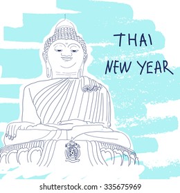 New Year Vector Illustration. World Famous Landmark Series: Thailand, Big Buddha. Thai New Year