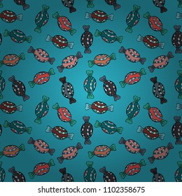 New year Vector illustration. Wrapping paper for Christmas gifts. Christmas vector seamless pattern with candies on blue, black and neutral background.