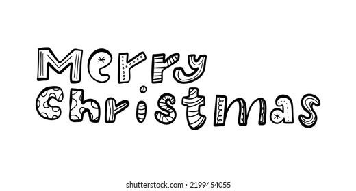 New Year Vector. Merry Christmas Quote. Hand Drawn Xmas Silhouette. Cute Illustration. Modern Minimal Stylized Concept. Calligraphy Doodle Sign. Lettering Clipart. Tag Paint