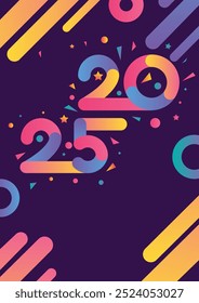 Cartel de Vector de Nuevo año en diseño vibrante con el número 2015 rodeado de líneas de degradado de colores y confeti. El cartel con Formas geométricas y decoraciones en colores llamativos