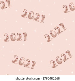 new year vector seamless pattern. numbers 2021 in the form of cows. Chinese horoscope of animals. lettering from numbers. 