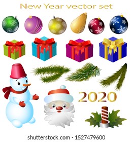 New Year vector set on a white background.Bright Christmas set is great for design.