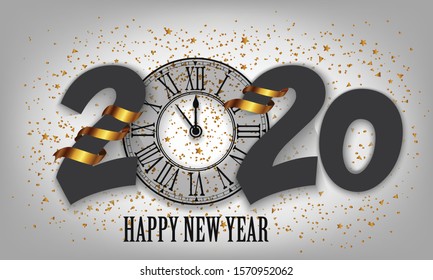 New Year vector Typographical Cretaive Background 2020 With Christmas clock and stripes elements
