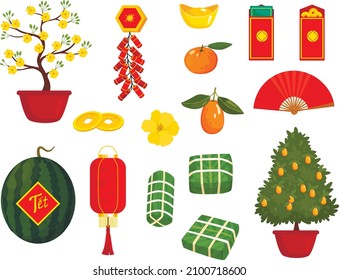 Tết-Vietnamese New Year, Vietnamese Lunar New Year or Tet Holiday. A collection of illustrations about the celebrating Lunar New Year. 