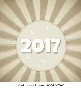 New Year vintage background with rays . Vector illustration .