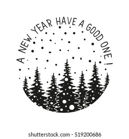 New year vintage emblem. logotype template with christmas tourism. outdoor activity symbol with ink stamp texture.