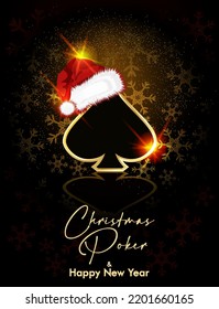 New year vip card. Christmas Casino poker spade sign, vector illustration