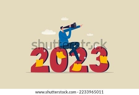New Year vision. looking into the future. 
Business opportunities outlook for 2023. illustration