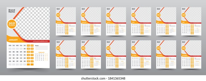 New Year Wall Calendar 2021 Template Design