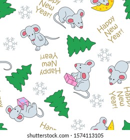 New year wallpaper. Mice vector. Merry Christmas background. Mouse cartoon. New year seamless pattern