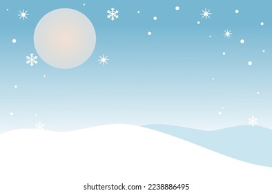 New year wallpaper with winter mountain, Moon and snowflakes on blue sky background vector illustration. 