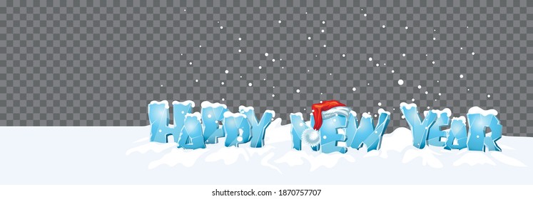 New year web banner. Card with snow, ice and the inscription Happy New Year. Isolated vector illustrations for website.