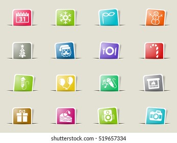 new year web icons on color paper bookmarks
