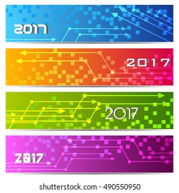 New year website headder or banner set decorated with abstract designe 2017