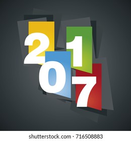 New Year white 2017 color abstract sheet black background