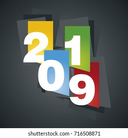 New Year white 2019 color abstract sheet black background