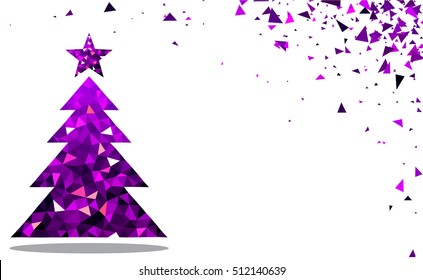 New Year white background with purple Christmas tree. Vector illustration.