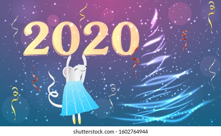 New year white Mouse in a dress 2020