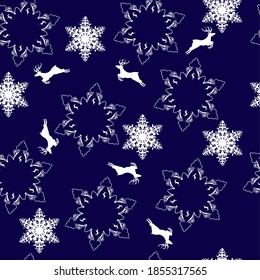 New Year. White snowflakes. Beautiful Christmas pattern