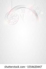 New Year white sparkling background. Elegant Christmas silver background with Silver glitter balls.  Vector illustration.