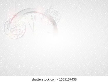 New Year white sparkling background. Elegant Christmas silver background with Silver glitter balls.  Vector illustration.