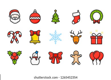 New Year and Winter Holiday related vector line icons. Christmas, Xmas and holidays vector outline icon set.